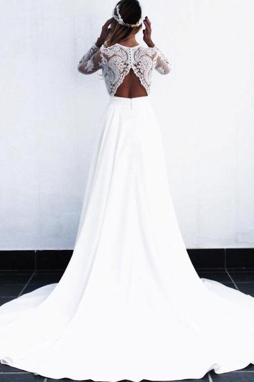 2022 Elegant Deep V-Neck Long Sleeve White Lace Appliques Wedding Dress_2