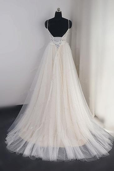 Bradyonlinewholesale Affordable Spaghetti Straps Tulle Ruffle Wedding Dress V-Neck Lace Appliques Bridal Gowns On Sale_2