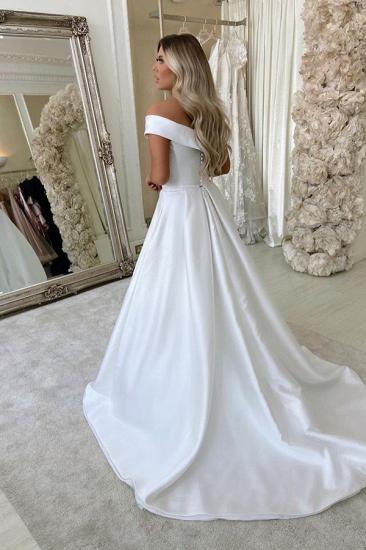 Elegant Off The Shoulder V-neck Wedding Dresses | A-line Pleated Bridal Gowns_2