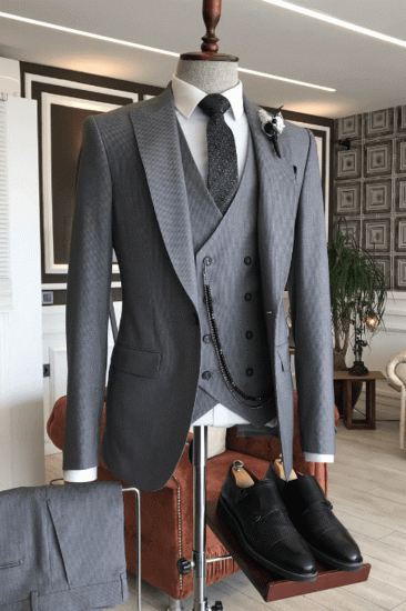 Frederic Dark Grey 3 Piece Point Lapel Slim Fit Mens Business Suit_2