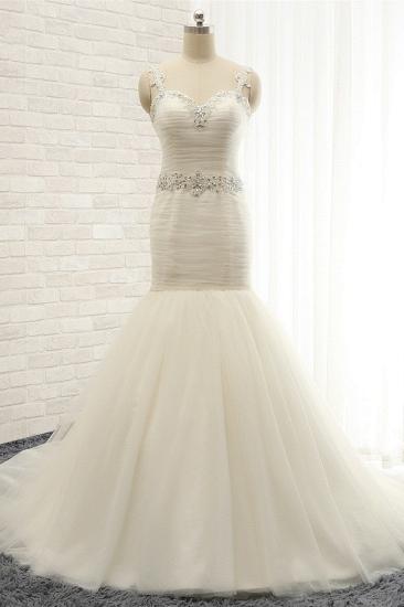 Bradyonlinewholesale Unique Ivory Straps Mermaid Wedding Dresses Tulle Ruffles Sequins Bridal Gowns Online_6