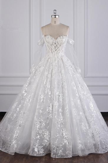 Bradyonlinewholesale Gorgeous Ball Gown Strapless Tulle Lace Wedding Dress Sleeveless Appliques Sequins Bridal Gowns