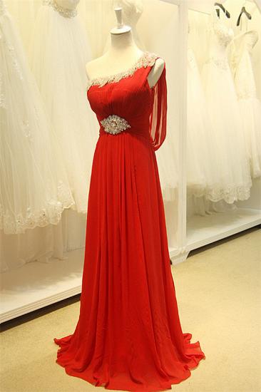 Red One Shoulder Crystal Chiffon Long Prom Dreses Sheer Back Cheap Grad Dresses_1