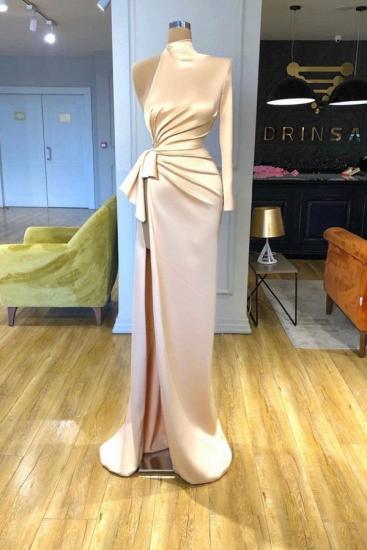 Champagne Long Evening Dresses Cheap | Simple prom dresses with sleeves_1