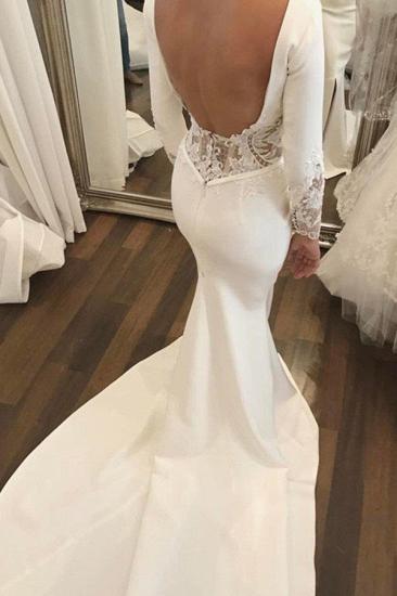 Lace Satin Long Sleeves Mermaid Scoop Court Train Wedding Dresses_3