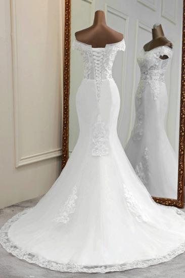 Bradyonlinewholesale Elegant Off-the-Shoulder Sleeveless White Mermaid Wedding Dresses with Beadings_2