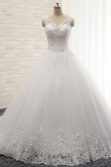 Bradyonlinewholesale Chic Straps V-Neck Tulle Lace Wedding Dress Sleeveless Appliques Beadings Bridal Gowns On Sale_1