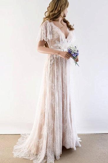 Unique Lace Half Sleeves Boho Wedding Dress | Chic Summer Beach Bridal Gowns