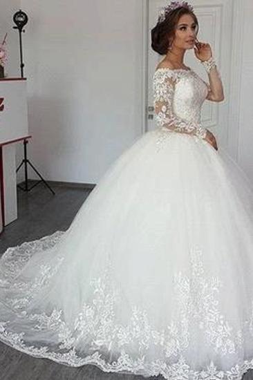 Elegant A-line Princess Lace Off The Shoulder Wedding Dresses| Floor Length Long Sleeves Bridal Gowns_2