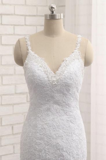 Bradyonlinewholesale Elegant V-neck White Mermaid Wedding Dresses Sleeveless Lace Bridal Gowns With Appliques On Sale_4