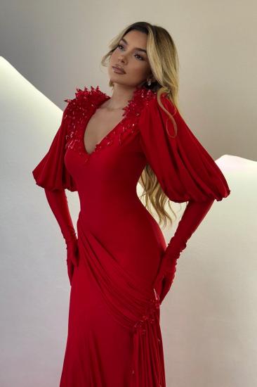Red Evening Dress Long With Sleeves Prom Dresses Cheap_2