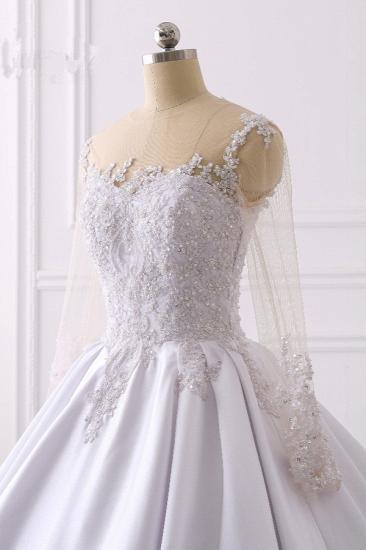 Bradyonlinewholesale Glamorous Ball Gown Jewel Satin Tulle Wedding Dress Long Sleeves Ruffles Lace Bridal Gowns Online_5