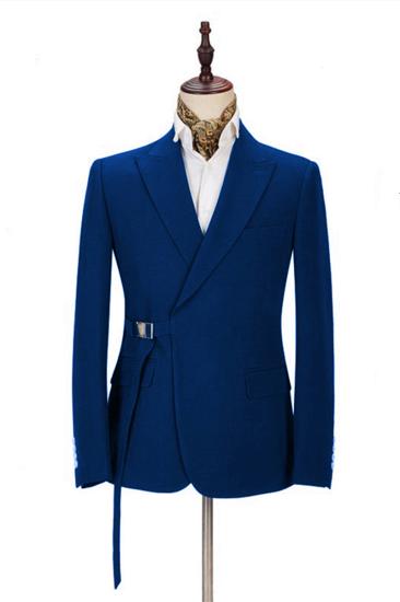 Latest Royal Blue Mens Casual Suit Online | Peak Lapel Buckle Button Groomsmen Suit for Formal