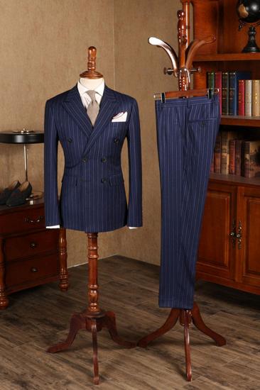 Avery Elegant Blue Striped Double Breasted Mens Business Suit_1