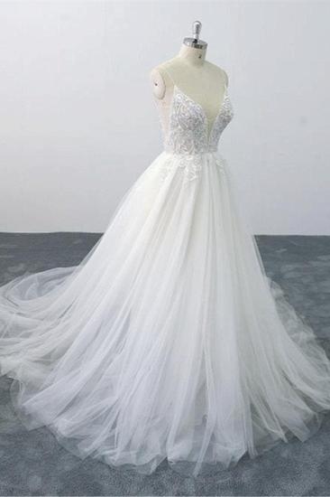 Bradyonlinewholesale Sexy Spaghetti Straps Tulle Lace Wedding Dress V-Neck Ruffles Appliques Bridal Gowns Online_3