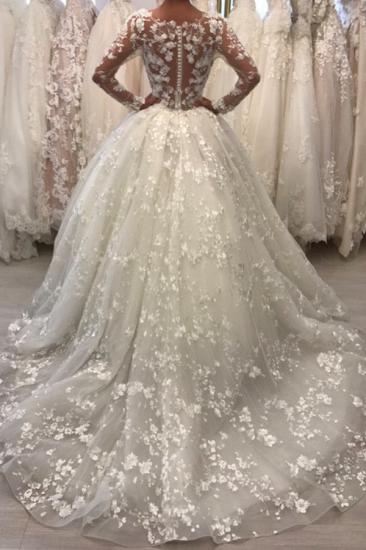 Elegant Long sleeves Lace White Ball Gown Floor length Wedding Dresses_3