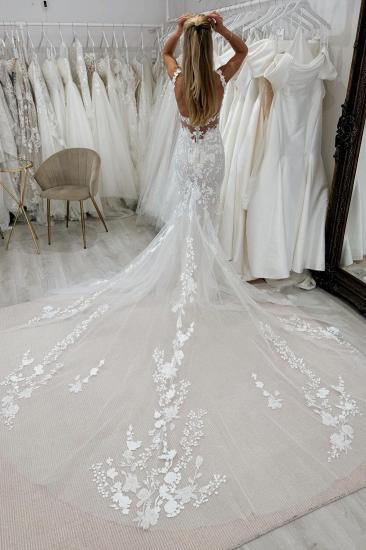 Spaghetti Straps Sweetheart Appliques Lace Mermaid Wedding Dresses_2