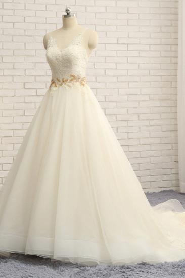 Bradyonlinewholesale Gorgeous Jewel Sleeveless A-Line Tulle Wedding Dress Lace Appliques Bridal Gowns with Beadings_3