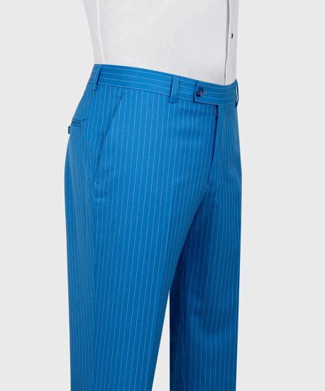 Blue Stripe One Button Fashion Slim Fit Simple Business Suits_5