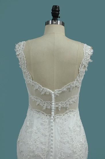 Bradyonlinewholesale Elegant Mermaid V-neck Tulle Wedding Dress White Lace Appliques Beadings Bridal Gowns Online_4