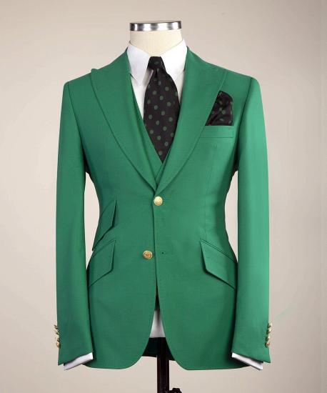 Fashion Green Point Collar Slim Fit Prom Men Suits_4