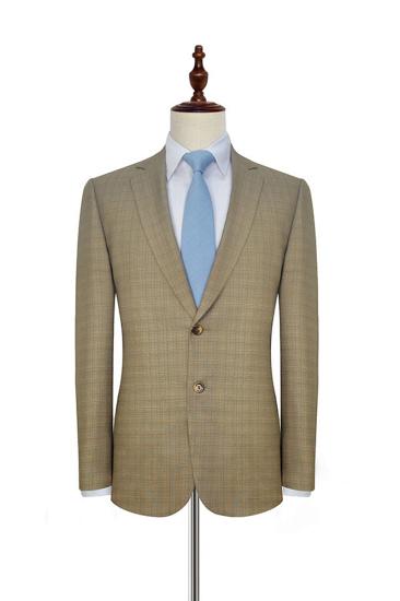 Mens Fashion Khaki Small Plaid Casual Suit |  Two Button Mens Online