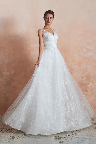 Affordable V-Neck Tulle Lace Long White Wedding Dress_4