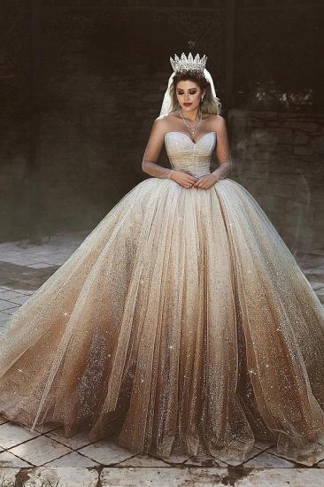 Sparkly Tulle Floor-Length Wedding Dresses | Scoop Long Sleeves Bridal Dresses with Sequins_2