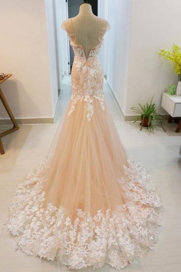Peach Mermaid  Formal Prom Evening Dress Sleeveless Tulle Lace Appliques_2