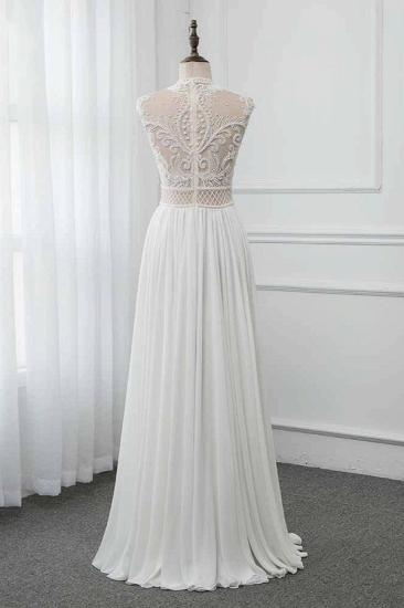 Bradyonlinewholesale Chic Jewel Chiffon Ruffle White Wedding Dresses Lace Top Sleeveless Bridal Gowns with Pearls_2