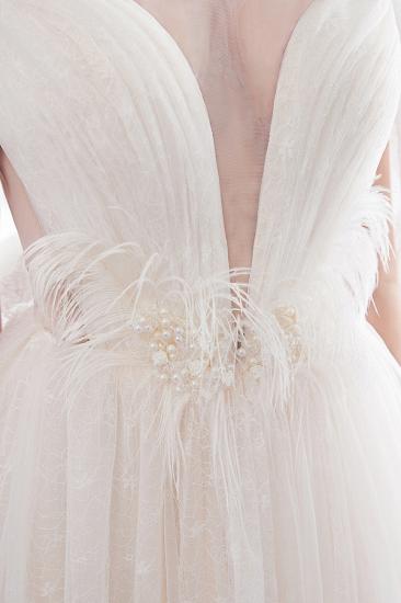 A-line Sleeveless Floor Length Lace Ivory Wedding Dresses_7