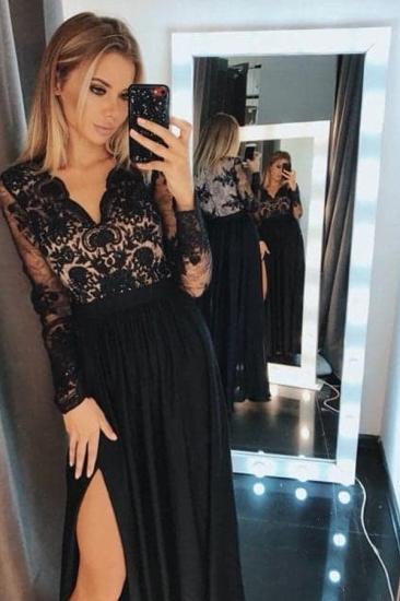 Black Floral Lace Long Sleeves Evening Maxi Dress_3