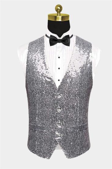 Glamorous Silver Sequin Prom Mens Suit Vest