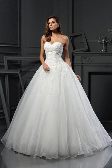 Sweetheart Beading Ball Gown Sleeveless Long Tulle Wedding Dresses_1
