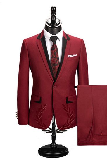 Jace Fashion Red Slim Fit Notched Lapel One Button Mens Suit Online_2