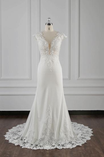 Bradyonlinewholesale Elegant Mermaid Chiffon Lace Wedding Dress V-neck Appliques Bridal Gowns On Sale_1