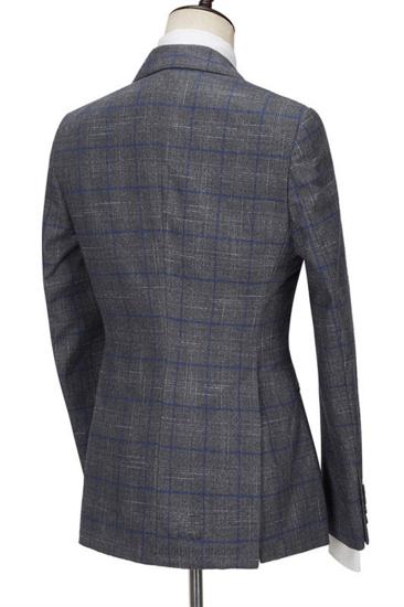 Brendon Grey Custom Notched Lapel Three-Piece Plaid Slim Fit Suit_2