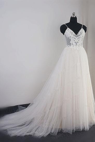 Bradyonlinewholesale Affordable Spaghetti Straps Tulle Ruffle Wedding Dress V-Neck Lace Appliques Bridal Gowns On Sale_3