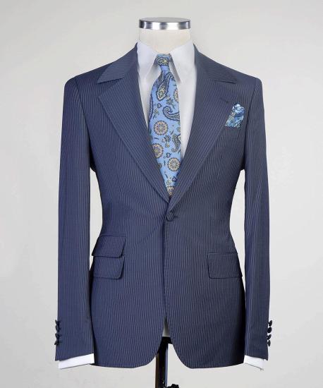 Latest navy stripe notch lapel three piece suit for men_4