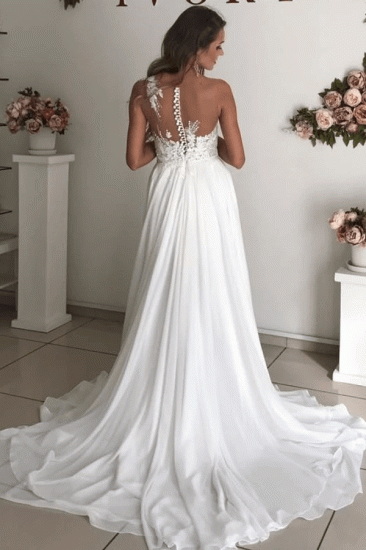 Strapless Appliques Sheer Tulle Chiffon A-line Bridal Wedding Dress_2