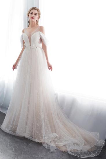 A-line Sleeveless Floor Length Lace Ivory Wedding Dresses_3
