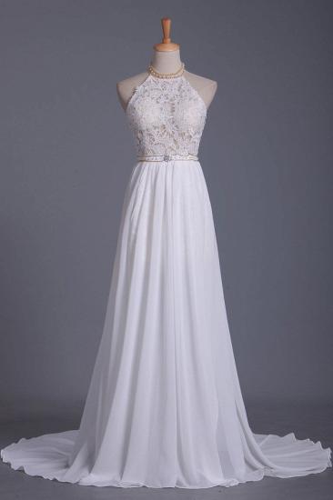 Bradyonlinewholesale Boho Halter Chiffon Lace Wedding Dress Beadings Appliques Sleeveless Ruffles Bridal Gowns On Sale_1