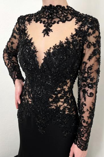 Black High-neck Appliques Lace Long Sleeve A-Line Wedding Dresses_4