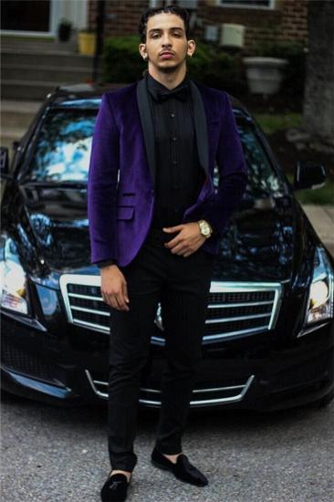 Purple Velvet Prom Suit | Black Lapel Two Piece Mens Suit_1