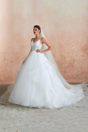 Camille | White Ball Gown Wedding Dress with Chapel Train, Spaghetti Strap See-through Lace up Bridal Gowns for Sale_7