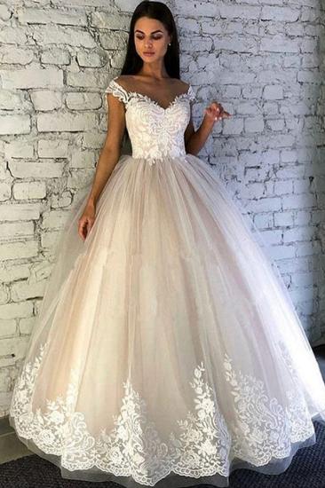 Gorgeous Cap Sleeves Crew Neck Tulle Lace Bridal Wedding Dress_2