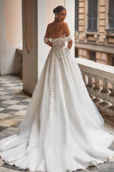 Chic Off-the-Shoulder 3D Floral Tulle Wedding Dress Aline Backless Bridal Dress_2