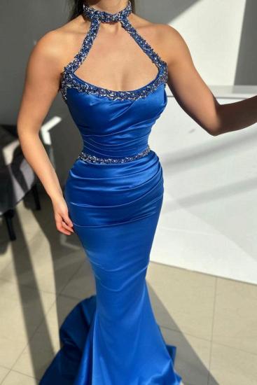 King Blue Mermaid Sleeveless Prom Dresses | Sleeveless Halter Evening Gown_3
