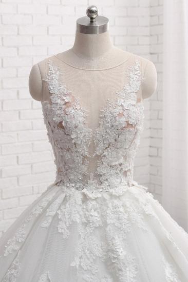 Bradyonlinewholesale Elegant Straps Sleeveless White Wedding Dresses With Appliques A line Tulle Bridal Gowns On Sale_4