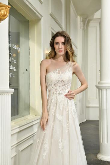 Summer A-Line One Shoulder Tulle Lace Ivory Wedding Dress Online_4